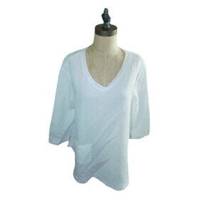 Focus Size L Large  Vneck Waffle Cloth Elbow Sleeve White Top Boutique